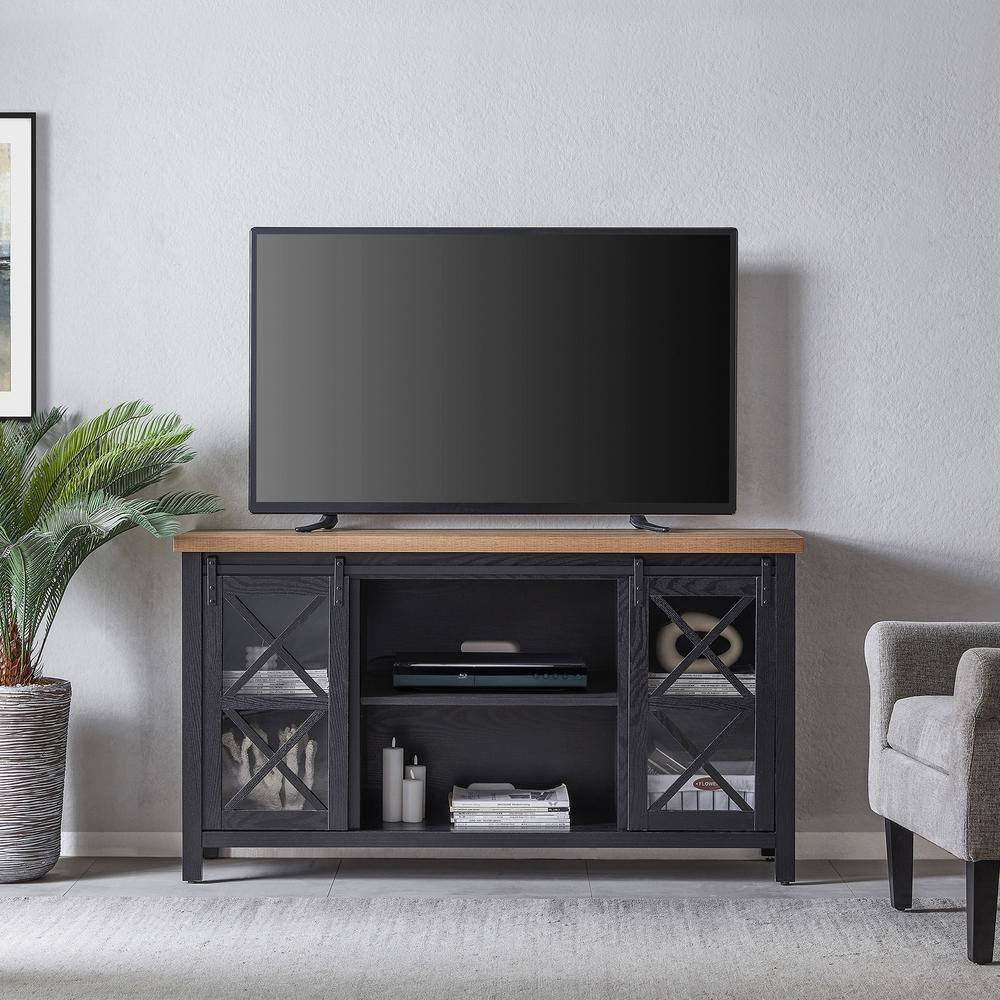 Clementine Black Grain & Golden Brown Metal TV Stand for 70-in TVs