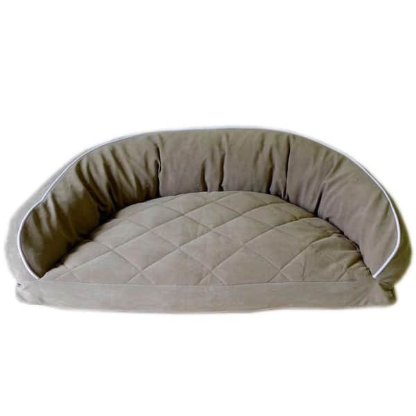 Unbranded Large Microfiber Semi Circle Lounge Dog Bed - Sage with Linen Piping