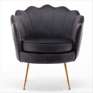Cavett 28.3 in. Wide Black Velvet Barrel Chair with Gold Metal Legs