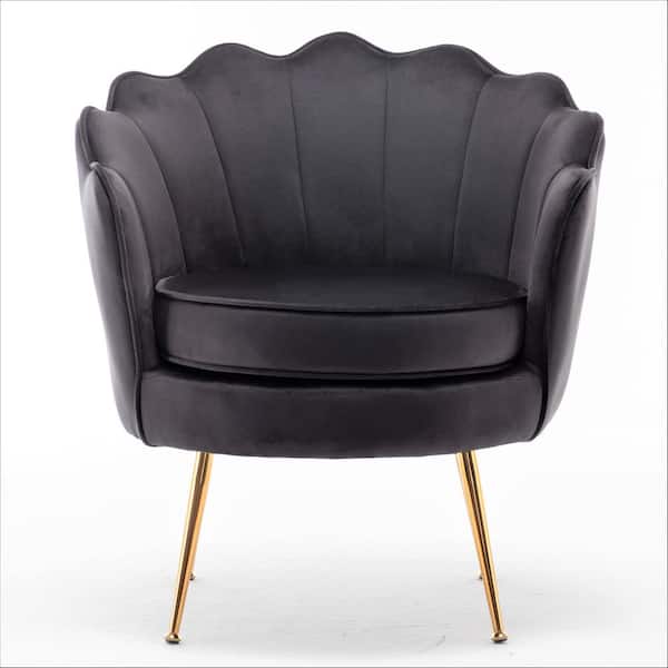 US Pride Furniture Cavett 28.3 in. Wide Black Velvet Barrel Chair with Gold Metal Legs