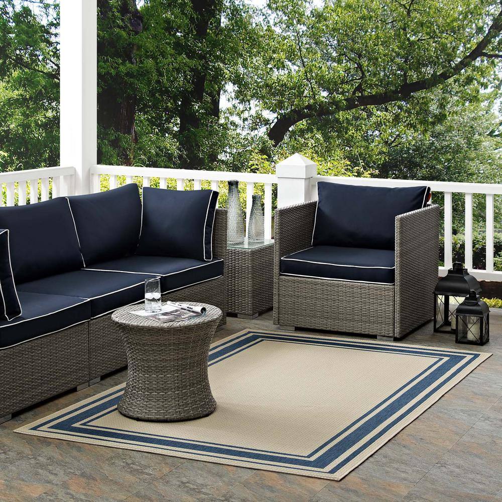 Modway Rim Blue and Beige 5'x8' Easy-Care Outdoor Area Rug