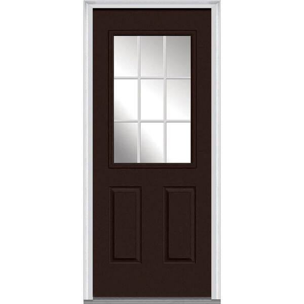 MMI Door 32 in. x 80 in. Grilles Between Glass Left-Hand Inswing 1/2-Lite Clear Painted Fiberglass Smooth Prehung Front Door