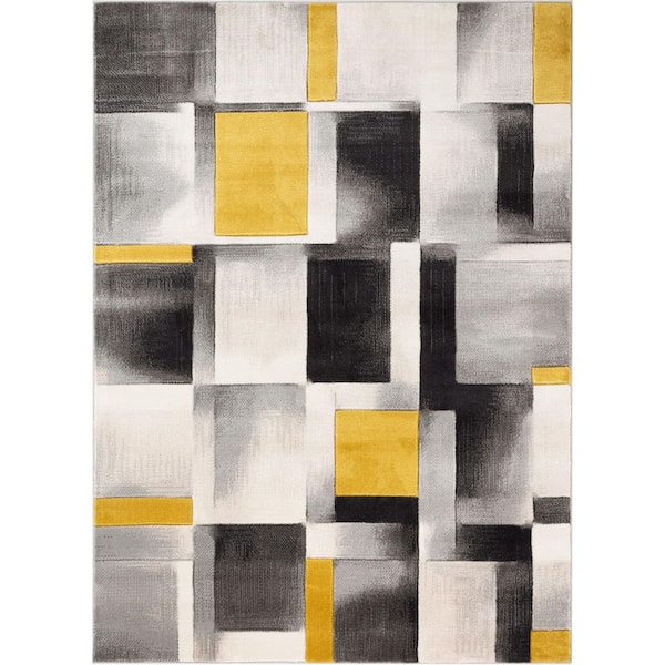 Well Woven Good Vibes Louisa Gold Modern Geometric Boxes 5 ft. 3 in. x 7 ft. 3 in. Area Rug