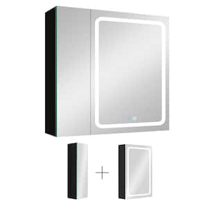 30 in. W x 30 in. H Large Square Silver Aluminium Bi-View Surface Mount Medicine Cabinet with Mirror (Large/Small Door)