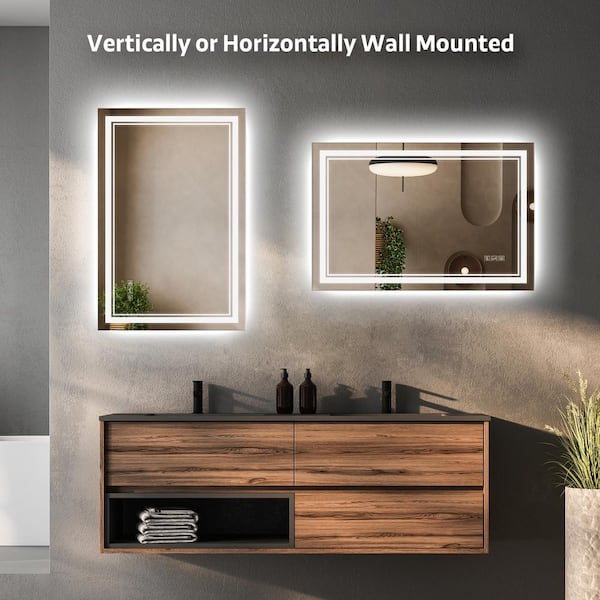 36 in. W x 24 in. H Rectangular Frameless Wall Mirror Bathroom Vanity Mirror 3-Colors Dimmable Bright Light