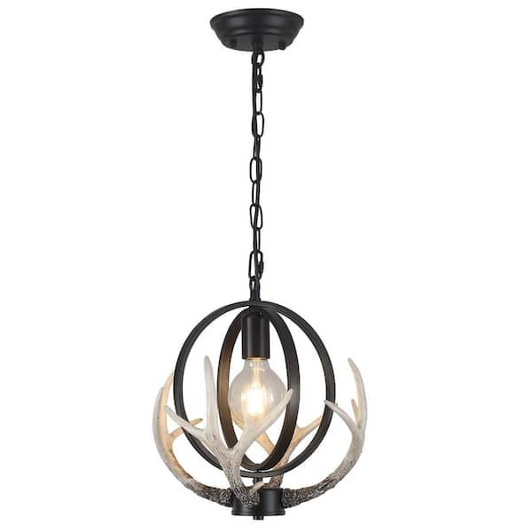 1-Light Black Rustic Hanging Pendant Light Globe Linear Chandelier Lighting Fixture for Kitchen Island