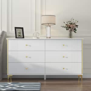 White 6-Drawer 29.3 in. Width, Wooden Bedside Chest of Drawers, Storage Cabinet, Make-up Dresser with, 6-Drawer