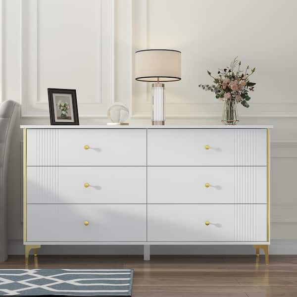 FUFU&GAGA White 6-Drawer 29.3 in. Width, Wooden Bedside Chest of ...