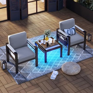3-Piece Aluminum Chat Set with Cushions and LED Side Table　