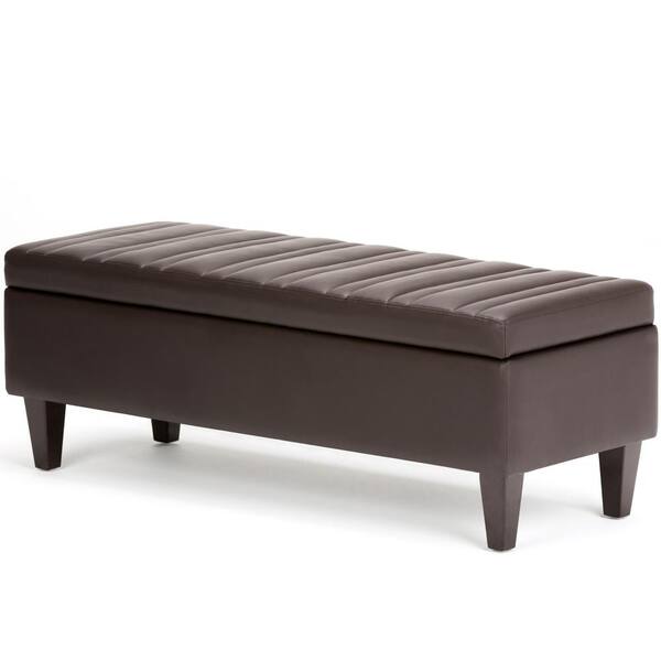 Simpli Home Monroe Storage Ottoman in Chocolate Brown Faux Leather