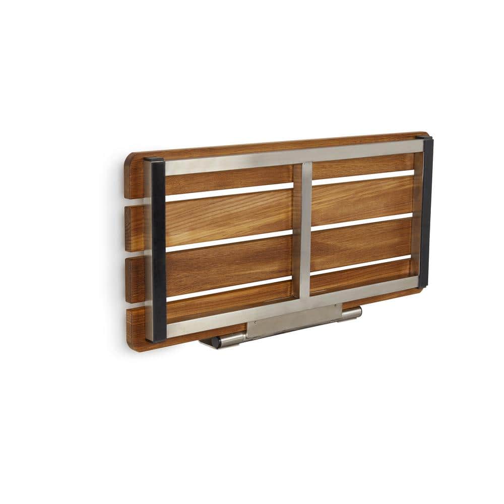 Natural Teak Wood Wall-Mount Folding Shower Seat with Stainless Steel Frame