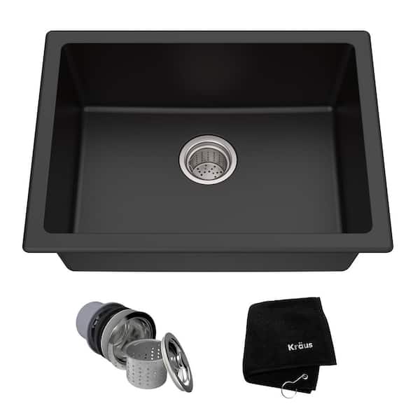 KRAUS Drop-in/Undermount Granite Composite 24 in. Single Bowl Kitchen Sink Kit in Black