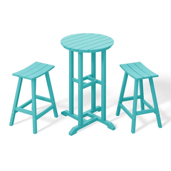 Laguna 3-Piece HDPE Weather Resistant Counter Height Outdoor Patio Bistro Set, Turquoise