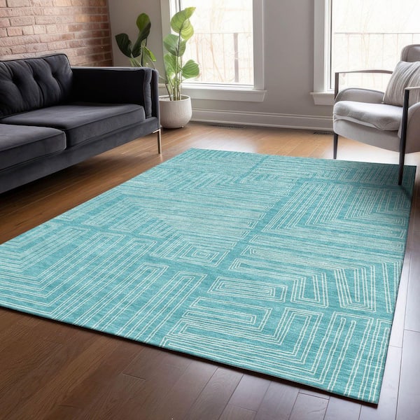 Chantille Machine Washable Indoor/Outdoor Abstract ACN1045 Turquoise 5 ft. x 7 ft. 6 in. Area Rug