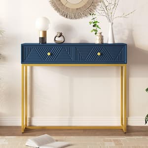 38 in. Navy Rectangle MDF Console Table with 2 Drawers