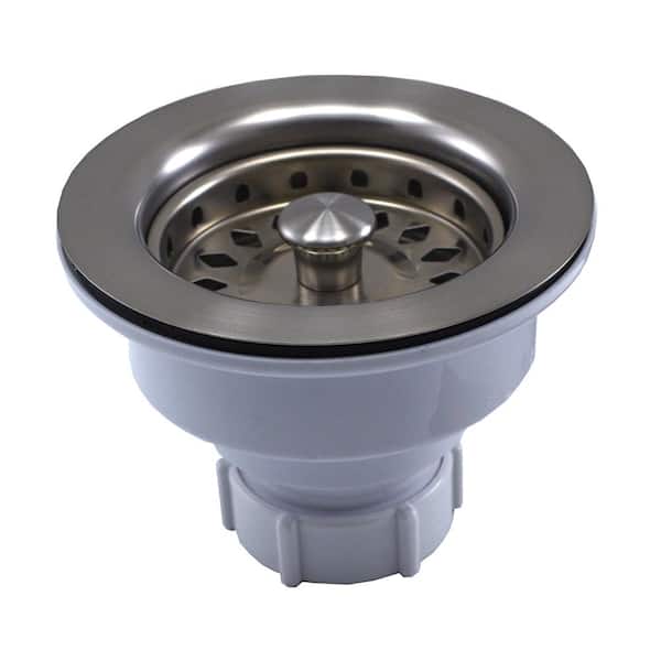 JONES STEPHENS Kitchen Sink Basket Strainer Assembly with Stainless Steel Basket and Flange in Brushed Stainless