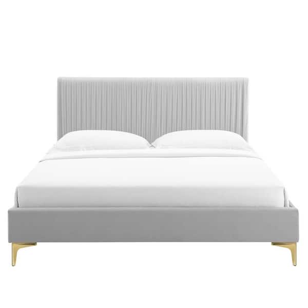 MODWAY Peyton Performance Velvet Light Gray Full Platform Bed