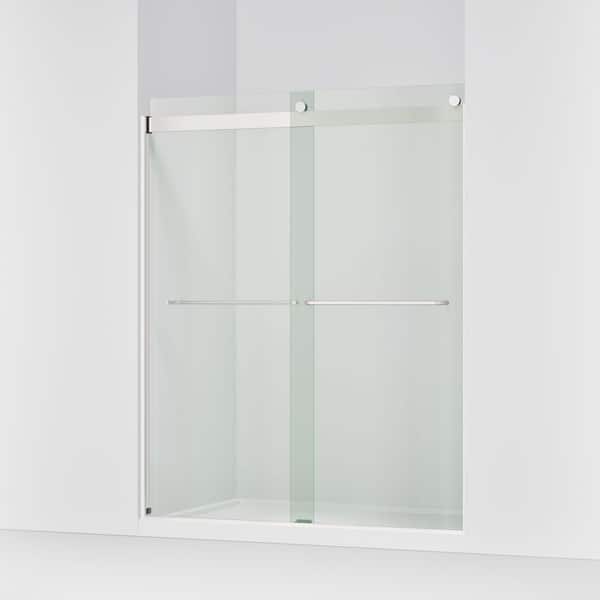 Levity 56-60 in. W x 74 in. H Frameless Sliding Shower Door in Silver with 1/4 in. Thick Clear Tempered Glass