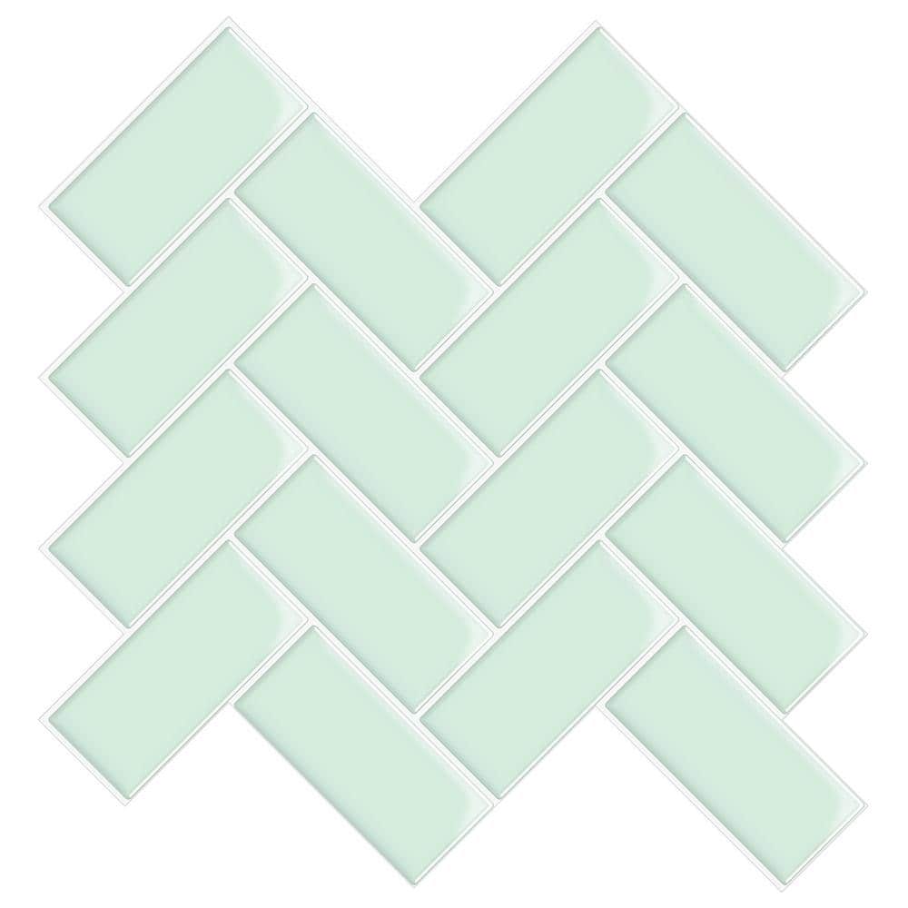 Mint Green PVC Peel and Stick Herringbone Wall Tile