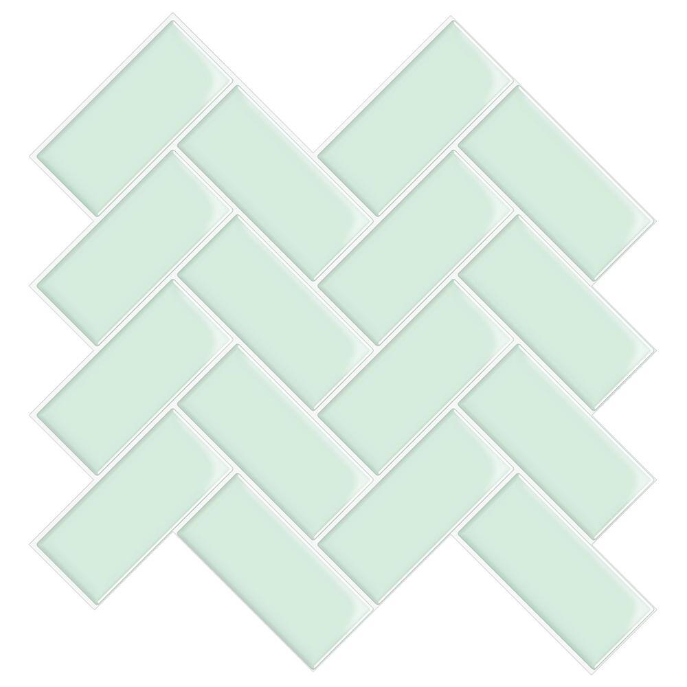 Mint Green PVC Peel and Stick Herringbone Wall Tile
