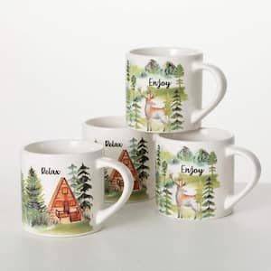 8 oz. Multi-Colored Rustic Cabin Ceramic Beverage Mugs - Set of 4
