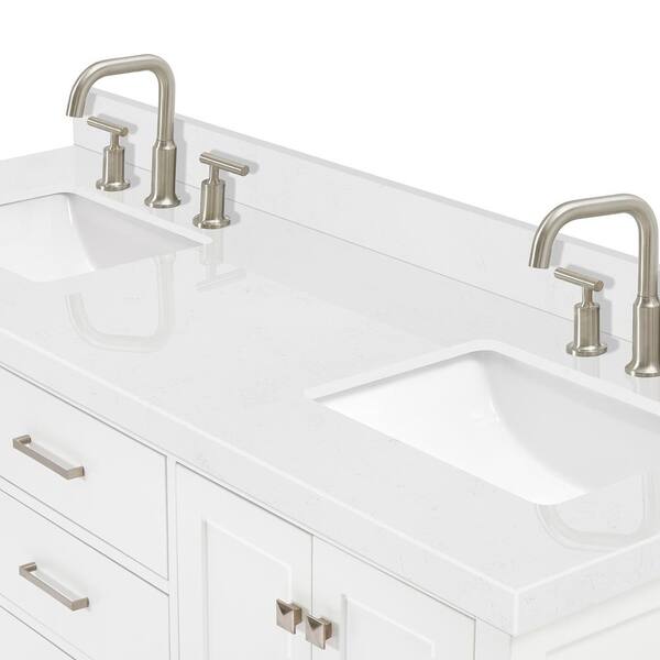 Cambridge 66.25 in. W x 22 in. D x 36 in. H Double Sink Freestanding Bath  Vanity in White with Carrara Quartz Top