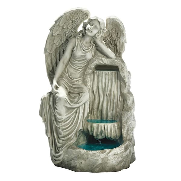 Design Toscano 28 in. H Resting Grace Angel Ancient Ivory Waterfall Garden Fountain