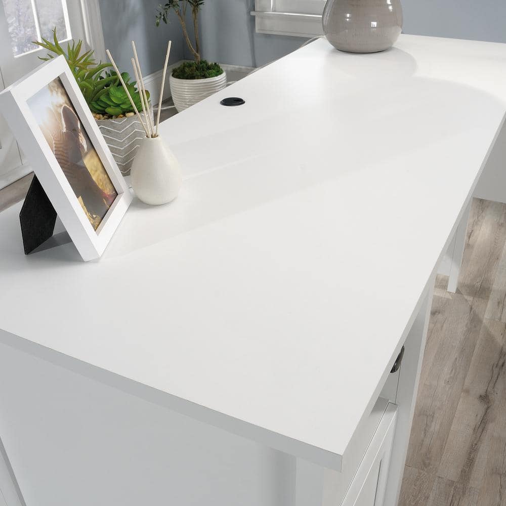 Soft White L-Shaped Executive Desk with Drawer and Filing Cabinet