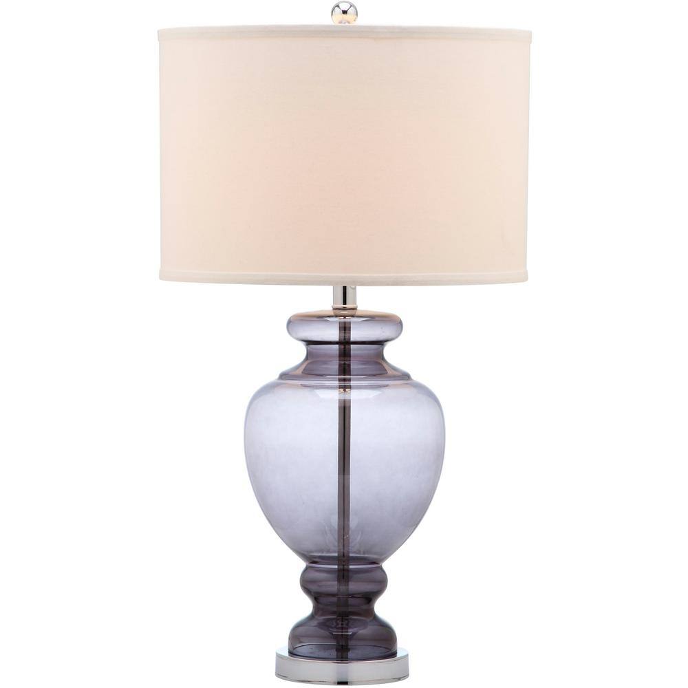 Translucent Grey Glass Table Lamp Set, 27" with Off-White Shade