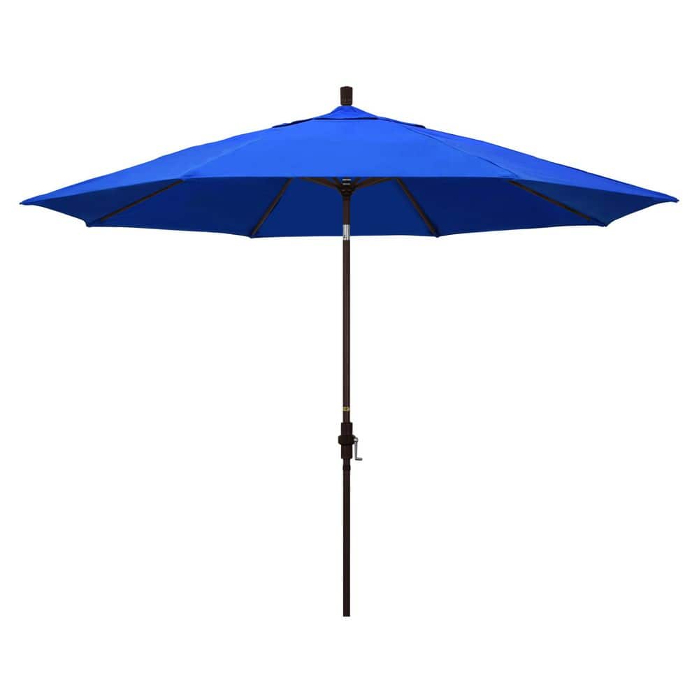 11 ft. Bronze Aluminum Market Patio Umbrella with Aluminum Ribs Collar Tilt Crank Lift in Pacific Blue Sunbrella price history on PriceWatchPro