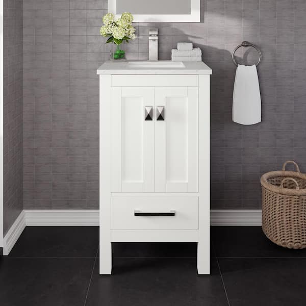 London 20 in. Single Sink White Bath Vanity with White Carrara Quartz Top (Assembled)