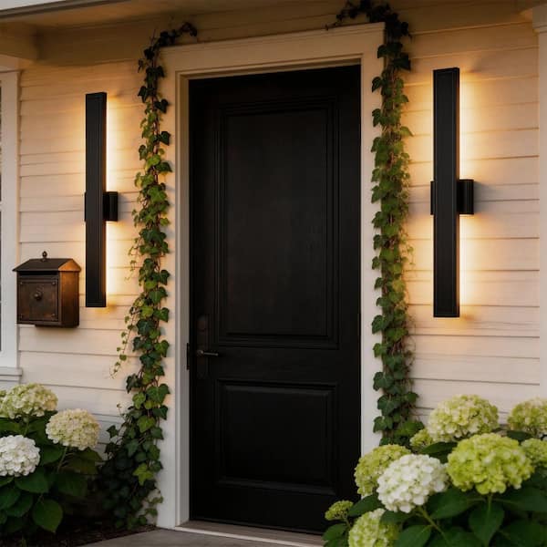 31.5 in. 1-Light Black Linear Outdoor Integrated LED Wall Sconce 3CCT Exterior Wall Light for Porch Garage,2-Pack