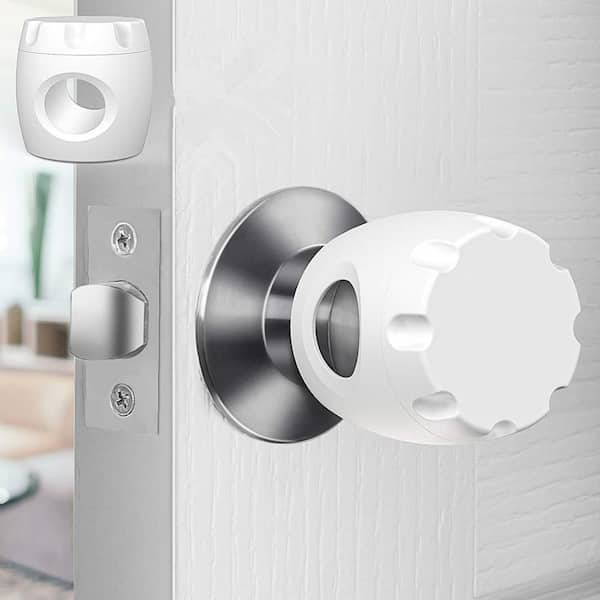 phyfalip Indoor Door Knob Safety Cover-Reusable, Reliable Solution in White (4 Packs)