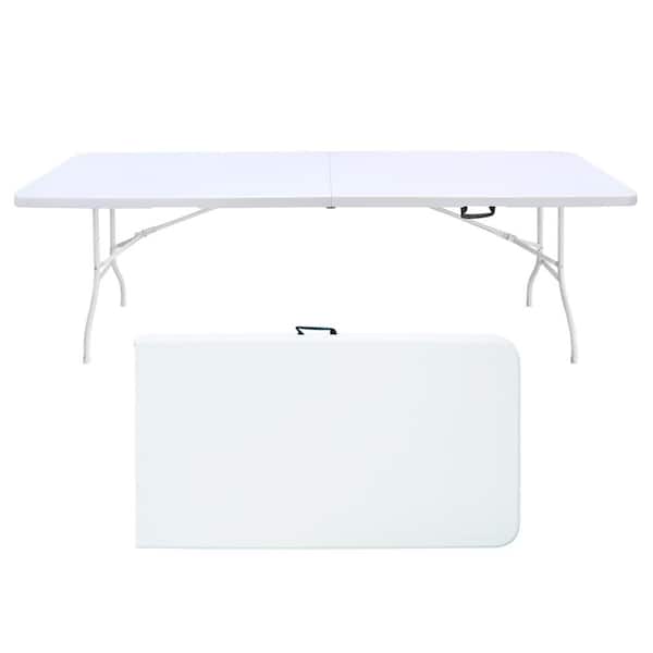 Otryad 96 in. W Rectangle Iron Picnic Table Portable Folding Table for Picnics Parties High Load Bearing Foldable Table White