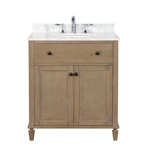 VLeaf 30 in. W x 22 in. D x 34.5 in . H Single Sink Bath Vanity Cabinet in Weather Fir with Carrera Marble Top