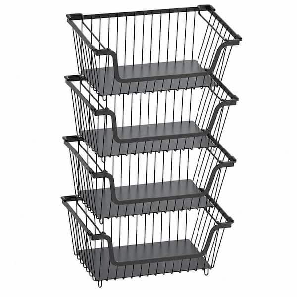 4-Piece Stackable Ventilated Metal Wire Storage Basket Set, Rustproof Heavy Duty Organizer for Kitchen Pantry