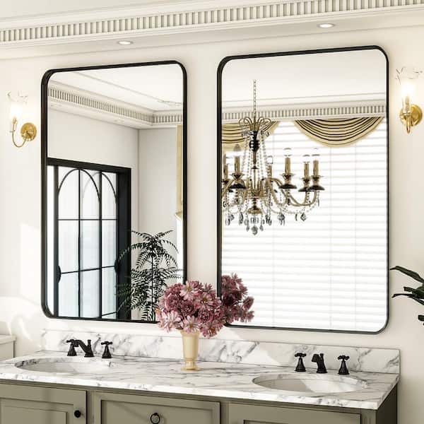29.5 in. W x 48 in. H Rectangular Deep Framed Aluminum Alloy Black Wall Bathroom Vanity Mirror