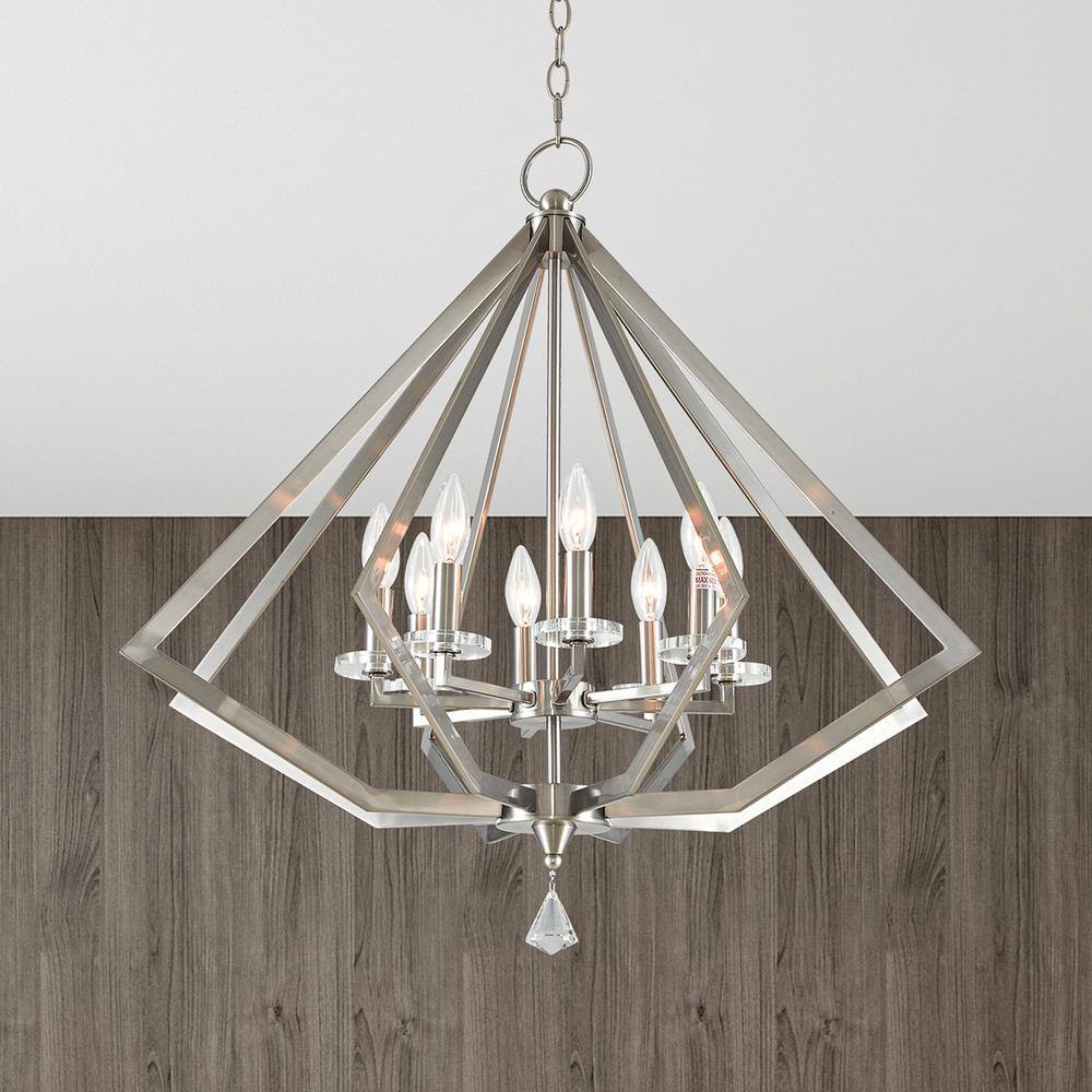 Brushed Nickel and Crystal 8-Light Candle Chandelier