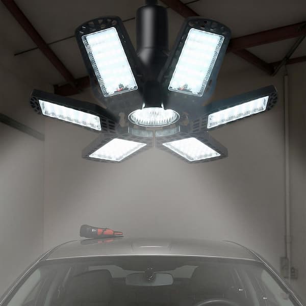 6-Leaf LED Garage Light, E26 Base, 110-265V, 48W (Replaces 281W), White Light 6500K, Black ABS+PC Housing