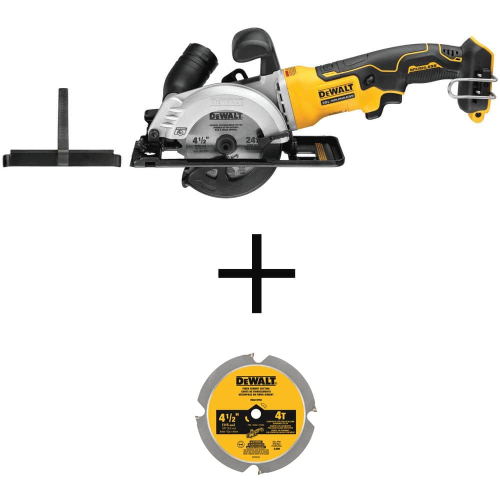 DEWALT ATOMIC 20V MAX Cordless Brushless 4-1/2 in. Circular Saw (Tool Only) with 4-1/2 in. 4-Tooth Fiber Cement Saw Blade -  DCS571BW412PCD