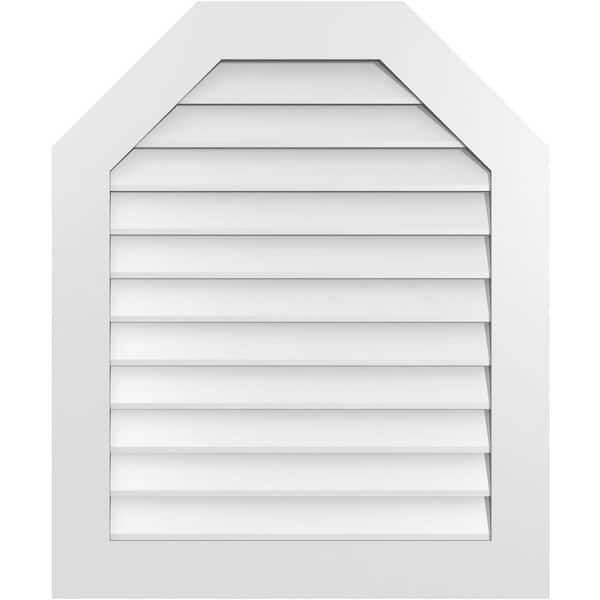 Ekena Millwork 30 in. x 36 in. Octagonal Top Surface Mount PVC Gable Vent: Decorative with Standard Frame