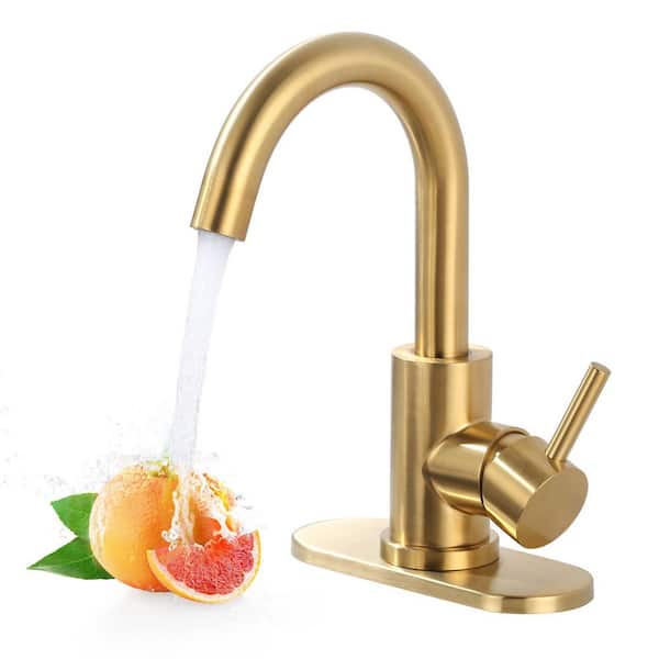 IVIGA Stainless Steel Single Handle Bar Faucet with Ceramic Disc Valve, 6.3 in. Deckplate and 24 in. Supply Lines in Gold