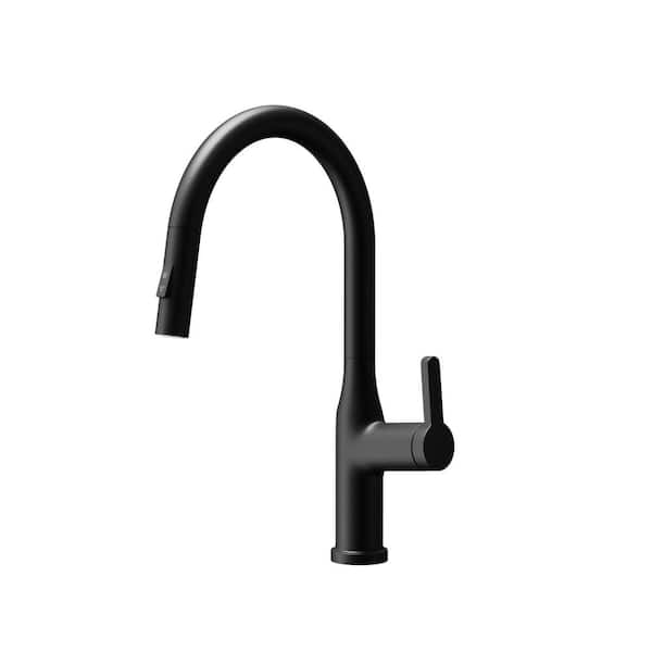 Aosspy Single Handle Pull-Down 16.53 H Kitchen Faucet with 360° Spout Swivel Dual-Function Sprayer in Matte Black