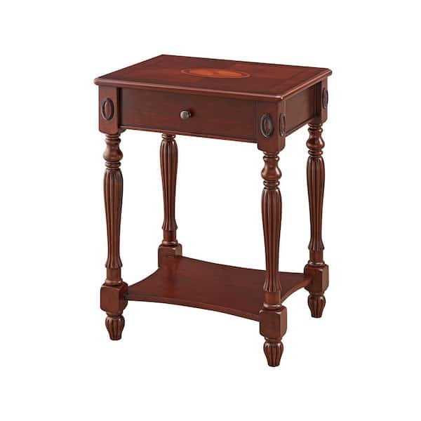 JASIWAY 15.75 in. W Cherry Wood Veneer 27.56 in. H Square End Table With Drawer