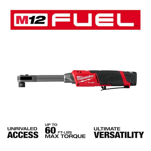 Milwaukee - M12 12V FUEL 1/4 in.-3/8 in. Lithium-Ion INSIDER Extended Reach Box Cordless Ratchet Kit w/6 Pt Impact Socket Set
