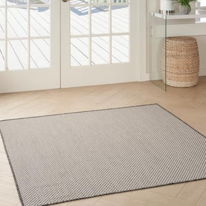 Courtyard Ivory/Charcoal 4 ft. x 4 ft. Square Solid Geometric Contemporary Indoor/Outdoor Area Rug
