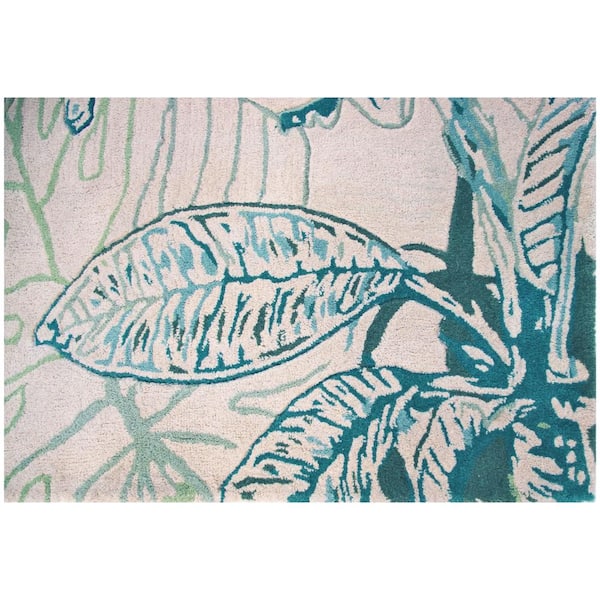 Reva Greige 2 ft. x 10 ft. Tropical Leaves Hand-Tufted Wool Runner Rug