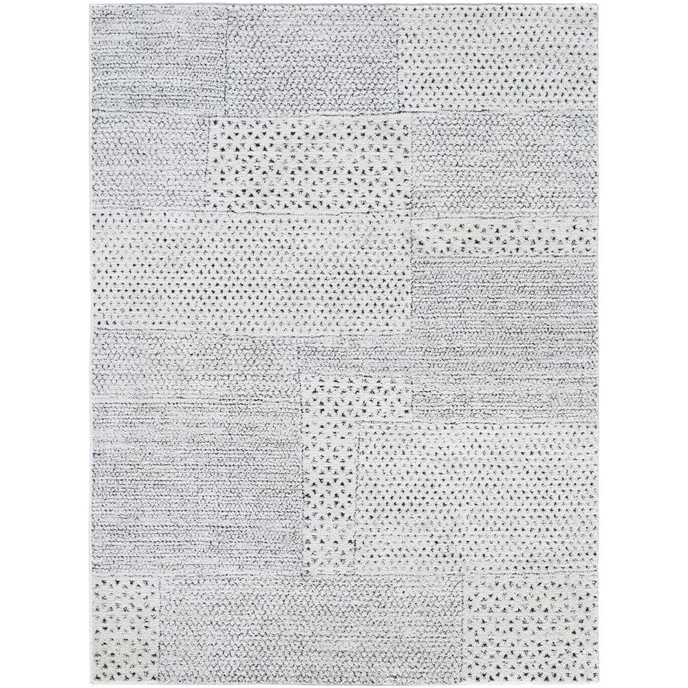 Livabliss 8' x 10' Ivory and Black Synthetic Patchwork Area Rug