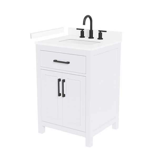 Beckett 24 in. Single Freestanding White Bath Vanity with White Cultured Marble Top
