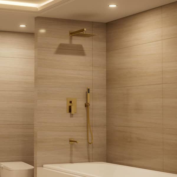 Crozet 3-Spray Wall Mount Tub and Handheld Shower Head Shower Faucet 2.5 GPM in. Brushed Gold (Valve Included)